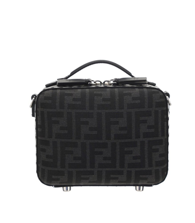 Fendi Ff Jacquard Fabric Mini Suitcase In Black,grey