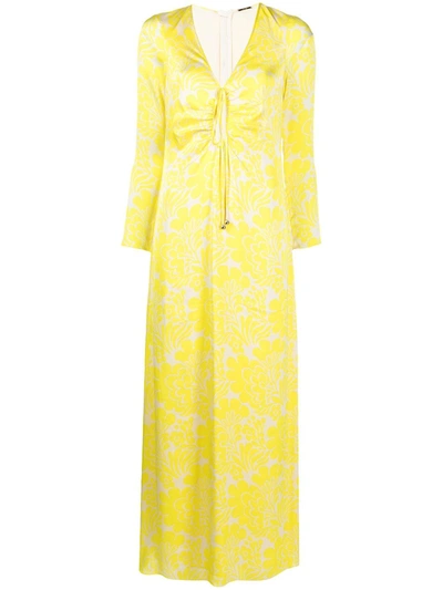 Alexis Elmina V-neck Floral Satin Crepe Maxi Dress In Yellow