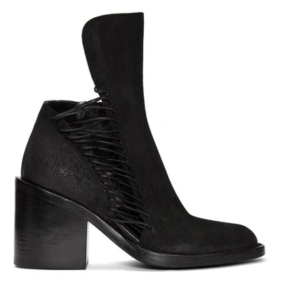 Ann Demeulemeester Black Suede Closer Lace-up Boots In 352 099 Black