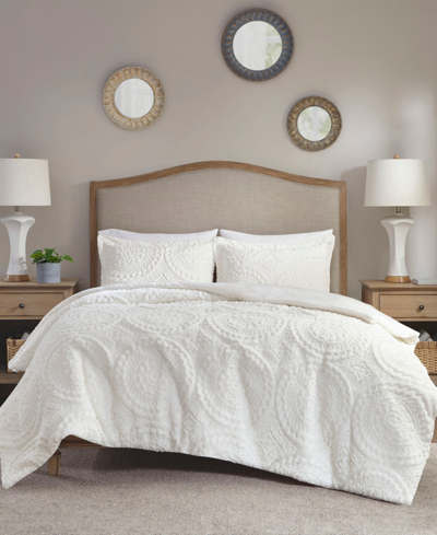 Madison Park Arya Embroidered Medallion Faux Fur 3-pc. Duvet Cover Set, Full/queen In Ivory