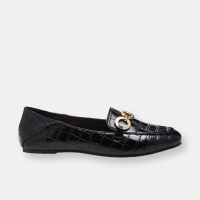 London Rag Wibele Croc Textured Metal Show Detail Loafers In Black