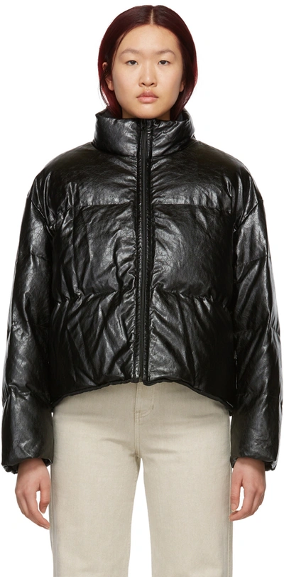 Amomento Reversible Black Down Vegan Leather Puffer Jacket