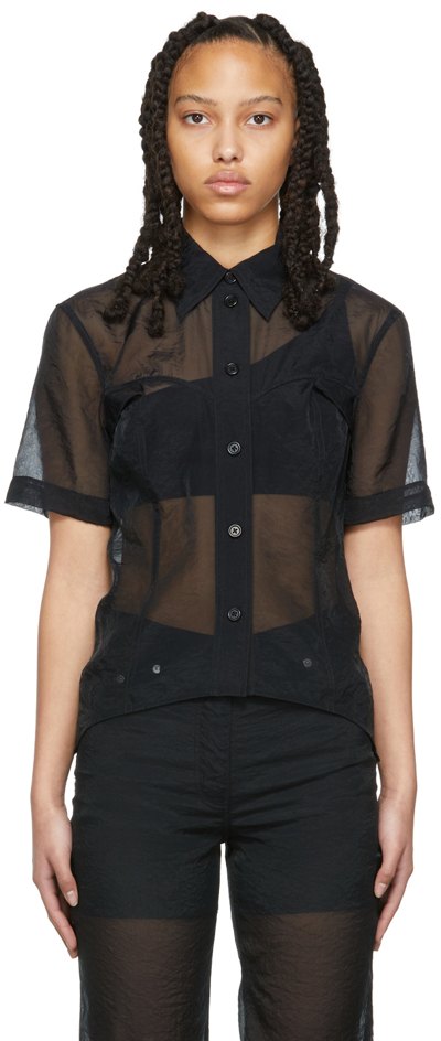 Helmut Lang Short Sleeve Sheer Shirt In Black - 001