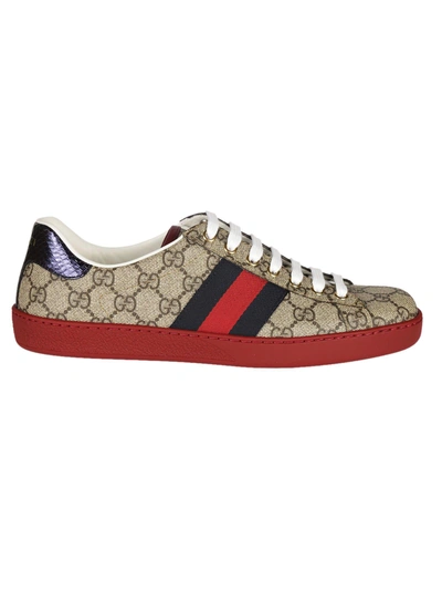 Gucci Taupe Monogrammed Coated Canvas Trainers In Beige