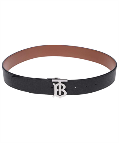 Burberry Reversible Leather Tb Monogram Belt In Black
