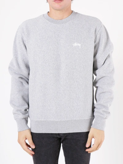 Stussy Logo-embroidered Dropped-shoulder Cotton-jersey Sweatshirt In Grey