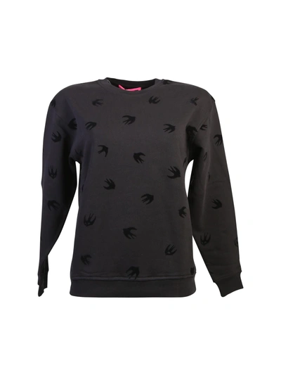 Mcq By Alexander Mcqueen Cotton Blend Sweatshirt With Applied Velvet Coated Swallows In Black