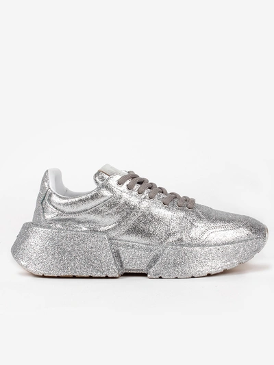 Mm6 Maison Margiela Flared Sneakers With Glitter In Silver