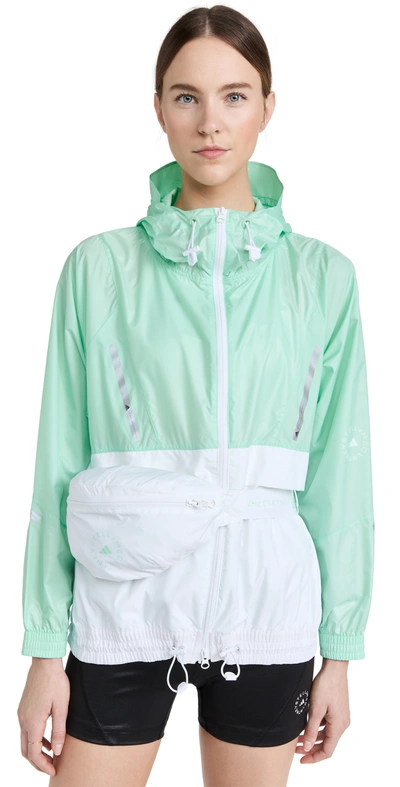 Adidas By Stella Mccartney Colorblock Hooded Windbreaker With Fanny Pack In Frogrn White