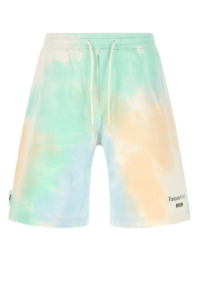 Msgm Logo-print Tie-dye Shorts In Multicolour