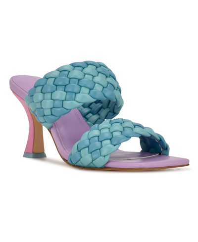 Nine West Women's Hasnot Heeled Slide Sandals Women's Shoes In Teal Multi