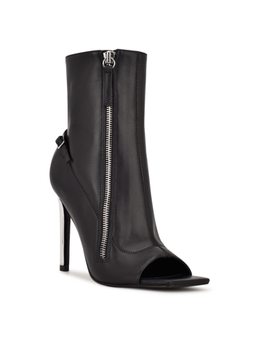 Nine West Women's Sohot Peep Toe Dress Booties Women's Shoes In Black Leather