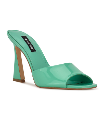 Nine West Kool Heeled Slide Sandals Women's Shoes In Mint Green Patent