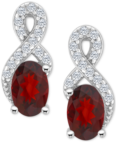Macy's Rhodolite Garnet (1-1/8 Ct. T.w.) & White Topaz (1/6 Ct. T.w.) Looped Drop Earrings In Sterling Silv In Red
