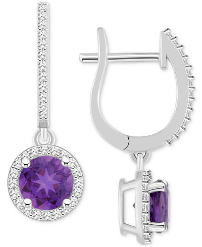 Macy's Rhodolite Garnet (1-7/8 Ct. T.w.) & Diamond (1/3 Ct. T.w.) Leverback Drop Earrings In Sterling Silve In Amethyst