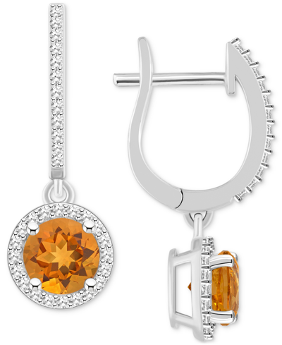 Macy's Rhodolite Garnet (2-1/5 Ct. T.w.) & Diamond (1/3 Ct. T.w.) Leverback Drop Earrings In Sterling Silve In Citrine