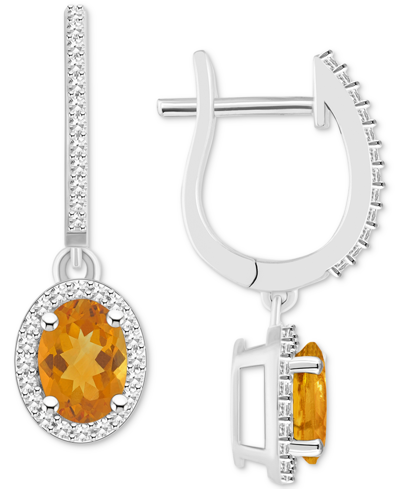 Macy's Rhodolite Garnet (1-7/8 Ct. T.w.) & Diamond (1/3 Ct. T.w.) Leverback Drop Earrings In Sterling Silve In Citrine