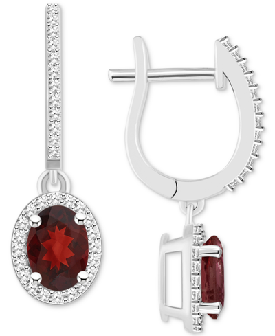 Macy's Rhodolite Garnet (1-7/8 Ct. T.w.) & Diamond (1/3 Ct. T.w.) Leverback Drop Earrings In Sterling Silve