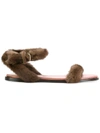 Valentino Garavani Fur-trimmed Sandals In Brown