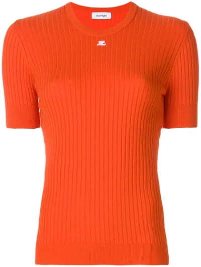 Courrèges Slim Cotton & Cashmere Knit Top In Orange