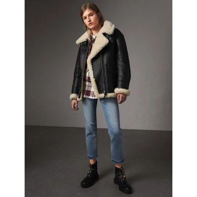 Burberry Shearling Aviator Jacket In Black | ModeSens