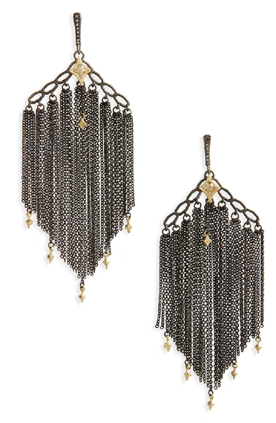 Armenta 18k Yellow Gold & Blackened Sterling Silver Old World Cravelli Champagne Diamond Chain Chandelier Ea In Blackened Silver/ Diamonds