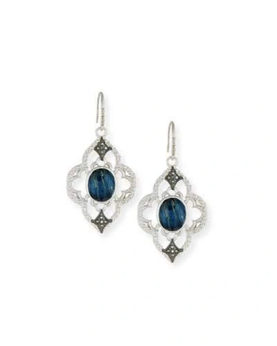 Armenta New World Open Scroll Pietersite Earrings With Diamonds In Silver