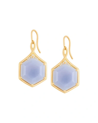 Jamie Wolf Mosaic Hexagon Drop Earrings With Blue Chalcedony & White Diamonds In Gold
