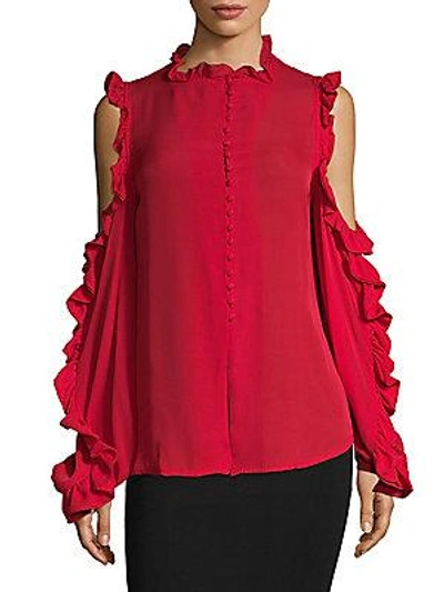 Ronny Kobo Ruffle Cold Shoulder Top In Red