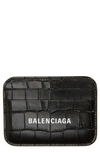 Balenciaga Cash Logo Croc Embossed Leather Card Case In 1090 Black/ L White