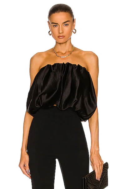 Et Ochs Michelle Strapless Cropped Gathered Silk-charmeuse Top In Black