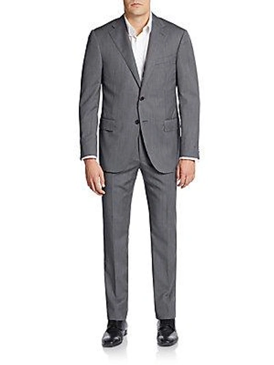 Corneliani Regular-fit Tonal Striped Virgin Wool Suit In Medium Grey