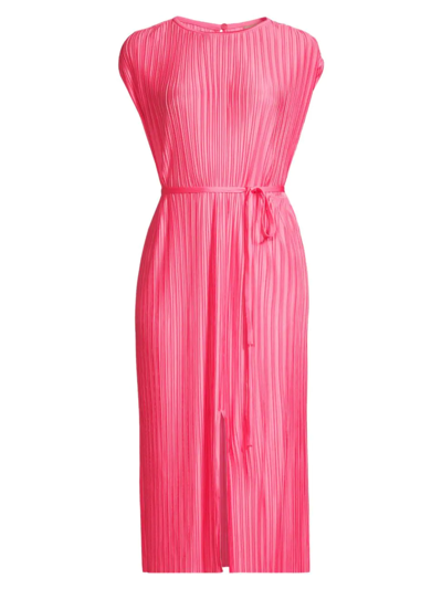 Hugo Boss Pliss Dress With Belted Waist And Branded Button- Pink Women's Jersey Dresses Size Xl