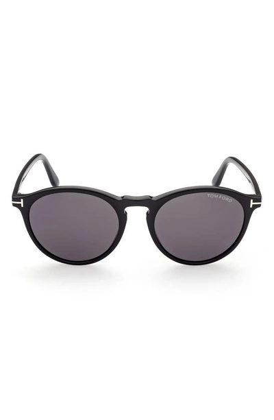 Tom Ford 52mm Polarized Round Sunglasses In Black