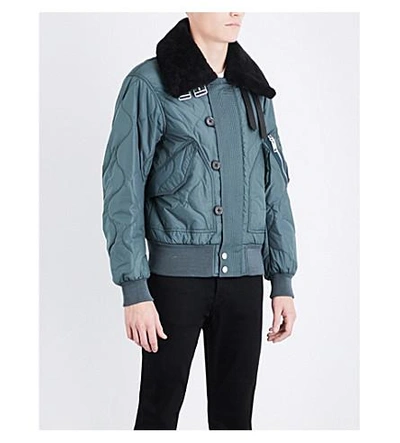 Burberry Shearling Collar Shell And Wool-blend Bomber Jacket In Smokey  Green | ModeSens