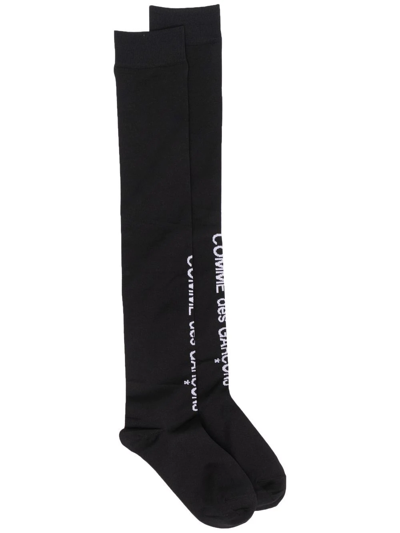 Comme Des Garçons Logo Knee High Socks In Black