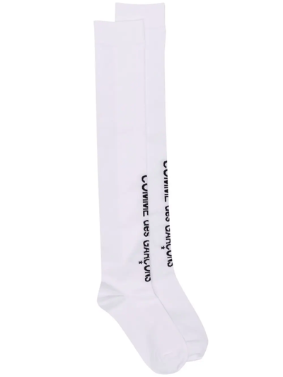 Comme Des Garçons Logo Knee High Socks In White
