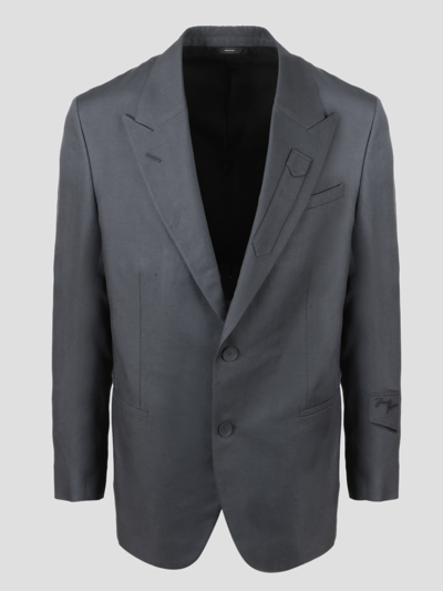 Fendi Linen Blazer With Logo In Grey