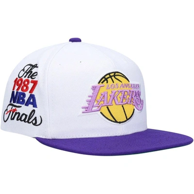 Mitchell & Ness White/purple Los Angeles Lakers Hardwood Classics 1987 Nba Finals Xl Patch Snapback In White,purple