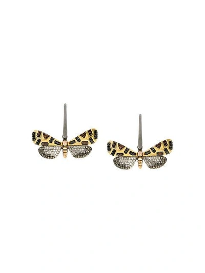 Astley Clarke 14kt Gold Crimson Speckled Moth Drop Diamond Earrings