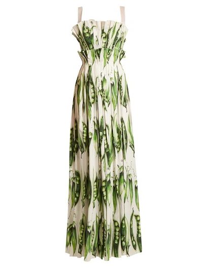 Dolce & Gabbana Broad Bean-print Pleated Cotton-blend Gown