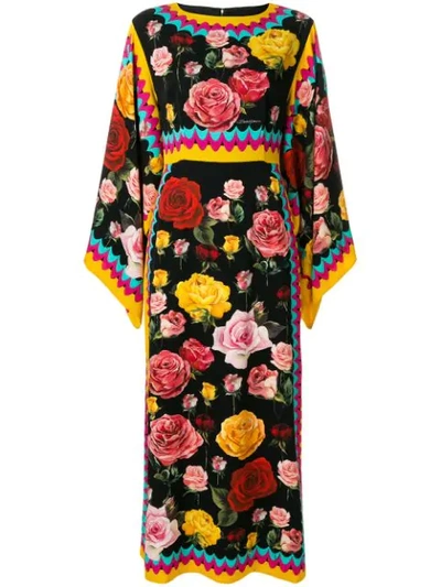 Dolce & Gabbana Long-sleeve Floral-print Silk Ankle-length Dress In Multicolour