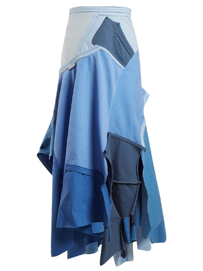 Loewe Patchwork Asymmetrical-hem Skirt In Blue