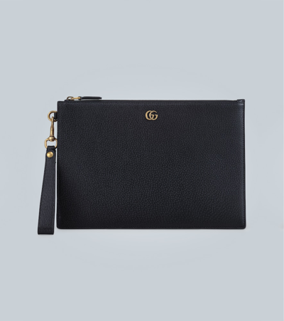 Gucci Gg Marmont Leather Pouch In Black