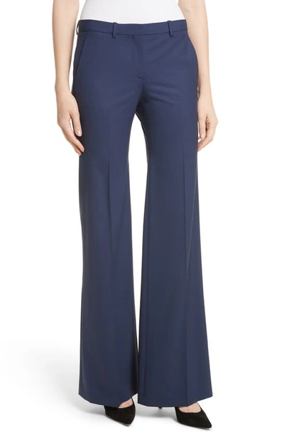 Theory Demetria 2 Flare Leg Good Wool Suit Pants In Sea Blue