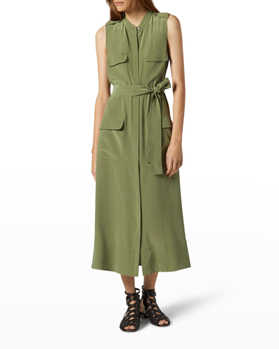 Equipment Illumina Sleeveless Silk Dress In Khaki In Olivine Green