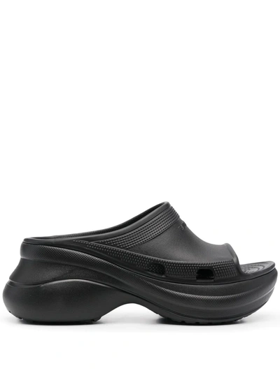 Balenciaga X Crocs Moulded-rubber Platform Slides In Black