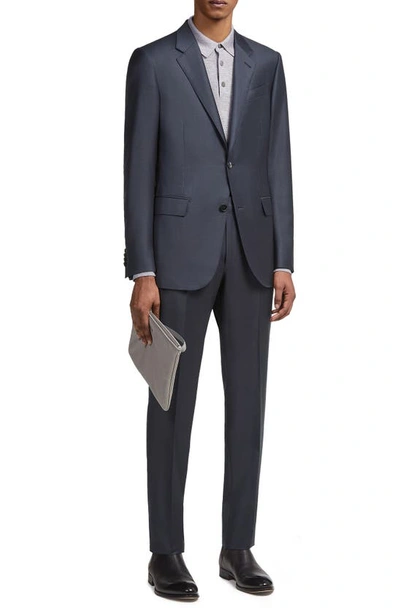 Zegna Pin Dot Trofeo Milano Wool Suit In Bleu Foncé