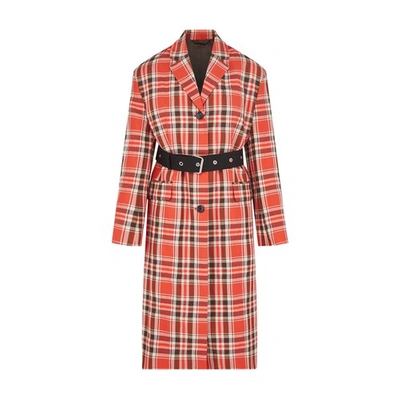 Acne Studios Belted Wide Shoulder Chequered Long Coat In Multi-colour