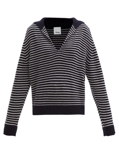 Allude Sailor-collar Striped Wool-blend Sweater In Navy Stripe
